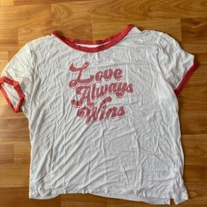 aero super soft “love always wins” crop top tee